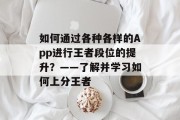如何通过各种各样的App进行王者段位的提升？——了解并学习如何上分王者