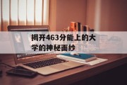 揭开463分能上的大学的神秘面纱