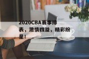 2020CBA赛事排表，激情四溢，精彩纷呈！