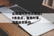 近期国内外热点新闻20条盘点，聚焦时事，洞察社会脉动