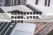 北京冬奥会体育赛事规则全解析，公平竞技，精彩纷呈