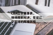 CBA辽宁赛事表，一场场精彩对决，见证辽宁篮球的辉煌历程