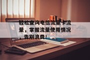 轻松查询电信流量卡流量，掌握流量使用情况，告别浪费！