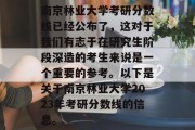 南京林业大学考研分数线已经公布了，这对于我们有志于在研究生阶段深造的考生来说是一个重要的参考。以下是关于南京林业大学2023年考研分数线的信息。
