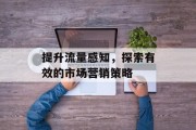 提升流量感知，探索有效的市场营销策略