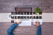 在线网站流量查询，揭秘互联网时代的流量密码