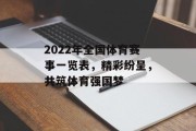 2022年全国体育赛事一览表，精彩纷呈，共筑体育强国梦