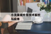 小流量提升泵技术解析与应用