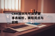 CBA深圳马可波罗赛事表解析，赛程亮点与前瞻