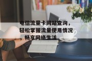 电信流量卡网站查询，轻松掌握流量使用情况，畅享网络生活