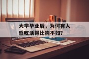 大学毕业后，为何有人感叹活得比狗不如？