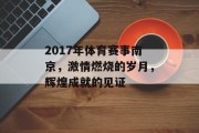 2017年体育赛事南京，激情燃烧的岁月，辉煌成就的见证
