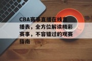 CBA赛事直播在线直播表，全方位解读精彩赛事，不容错过的观赛指南
