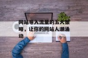 网站导入流量的五大策略，让你的网站人潮涌动