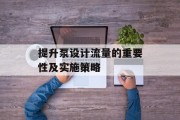 提升泵设计流量的重要性及实施策略