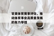 甘肃体育赛事评估，推动体育事业高质量发展的有力举措