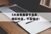 5大体育赛事节目表，精彩纷呈，不容错过！